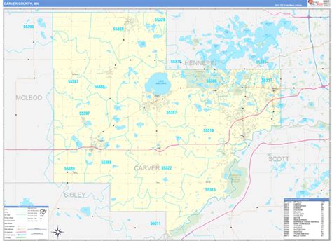 Carver County, MN Zip Code Wall Map Basic Style by MarketMAPS - MapSales