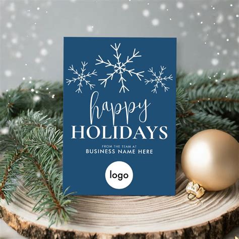 Happy Holidays Blue Modern Logo Business Holiday Card | Zazzle ...