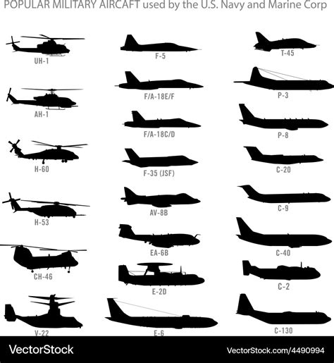 Us modern military aircraft silhouettes Royalty Free Vector