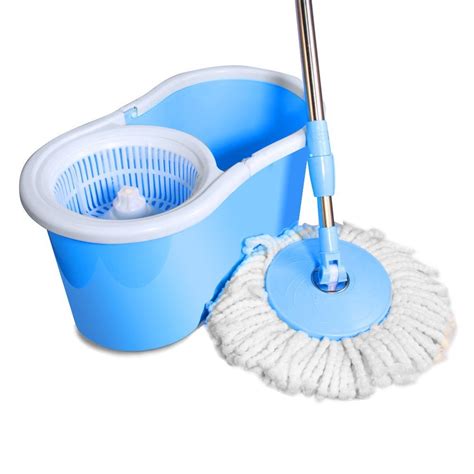 360˚C Easy Spin Mop and Twist Spinning Dry Bucket with 2 Mop Heads - Blue