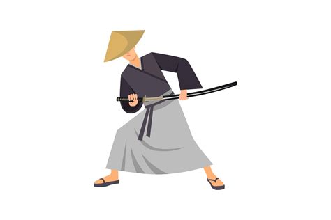 Samurai Character in Straw Hat Vector Il Graphic by pch.vector · Creative Fabrica