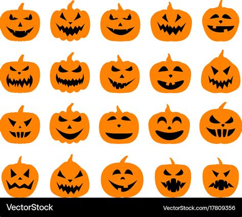 Halloween pumpkin faces set on white Royalty Free Vector