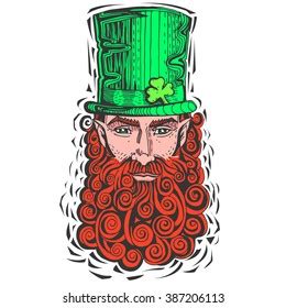 Leprechaun Red Beard Green Cylindrical Hat Stock Vector (Royalty Free ...