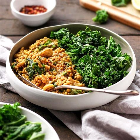 Cashew Buckwheat Curry with Garlic Kale - Full of Plants