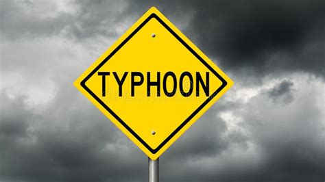 Yellow Typhoon Warning Sign and Dark Clouds Stock Photo - Image of risk ...