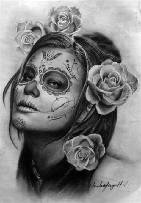 Saatchi Art Artist: minh hang; Charcoal 2013 Drawing "The day of the dead" Skull Girl Tattoo ...