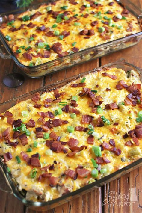 Loaded Baked Potato Casserole with Chicken for a Crowd - The Spicy Apron