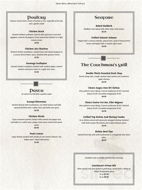 Charlton Tavern menu in Ballston Lake, New York, USA