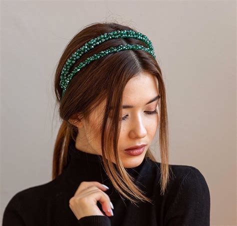 Emerald Headband Bridal Headpiece Green Tiara Beaded Headband | Etsy