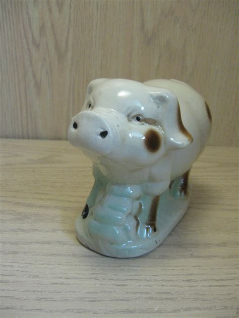 Ceramic Figurine Statue Farm Pig White & Brown - Pigs