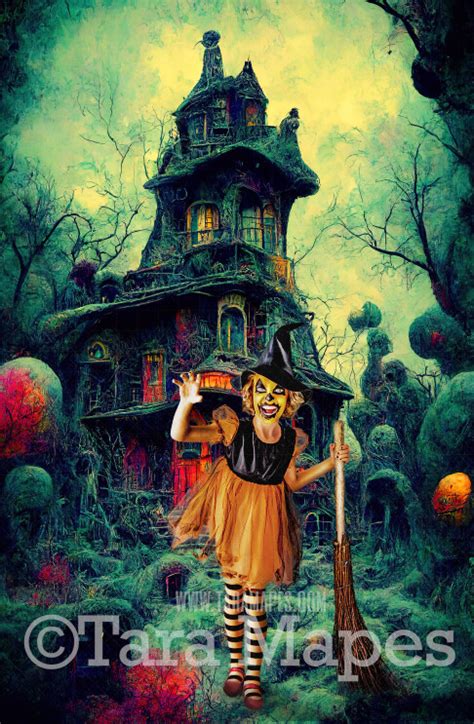 Halloween Digital Backdrop - Surreal Ghost House - Fun Haunted House ...