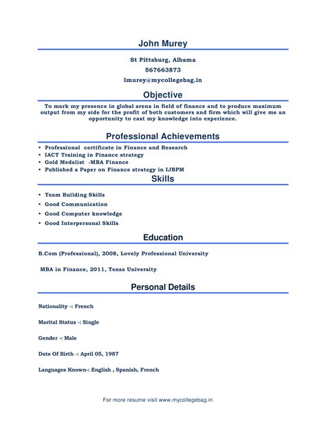 Mba Fresher Resume Example - How to draft a MBA Fresher Resume example? Download this MBA ...
