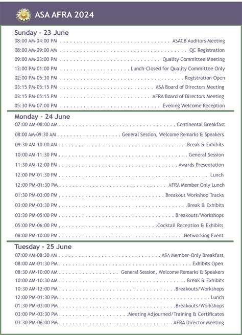 ASA AFRA 2024 Conference Schedule of Events