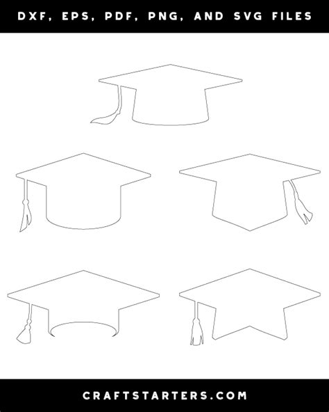 Graduation Cap Outline Patterns: DFX, EPS, PDF, PNG, and SVG Cut Files