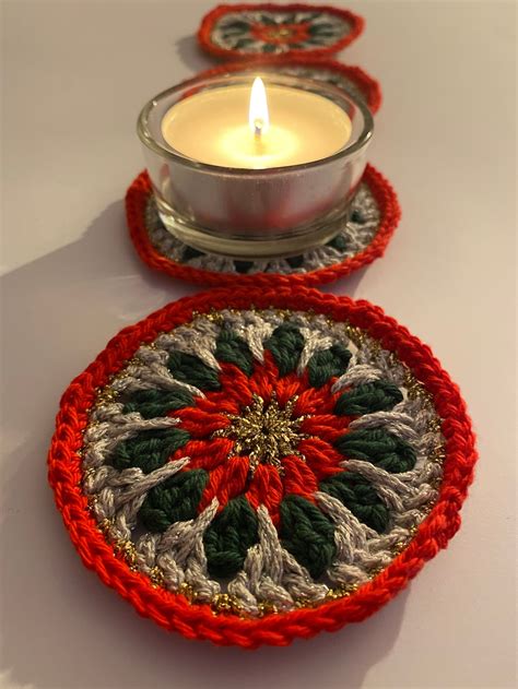 Crochet Poinsettia Flower Christmas Coaster PDF Pattern - Etsy