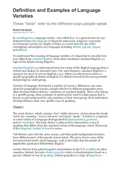 (DOC) Definition and Examples of Language Varieties These "lects" refer ...