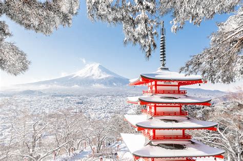 Chureito Pagoda and Mount Fuji in Fujiyoshida, Japan in wi… | Flickr