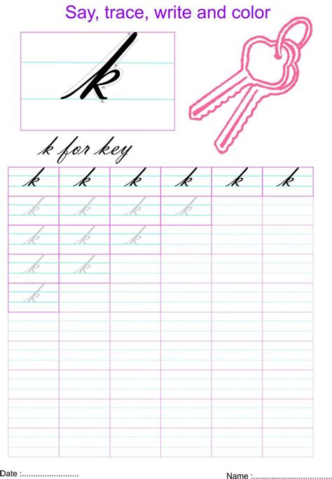 Cursive small letter 'k' worksheet