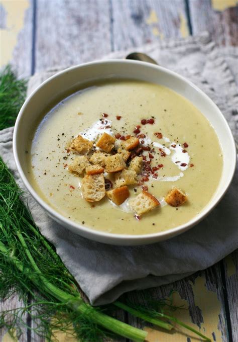 Creamy Potato Fennel Soup with Pancetta Croutons | Recipe | Fennel ...