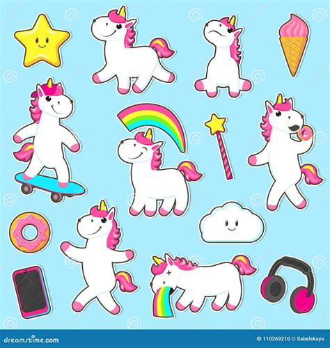 Big Set of Rainbow Unicorn Character Stickers Stock Vector - Illustration of horse, design ...