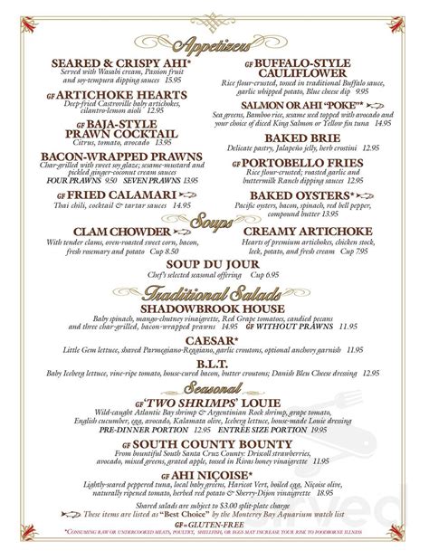 Shadowbrook Restaurant menus in Capitola, California, United States