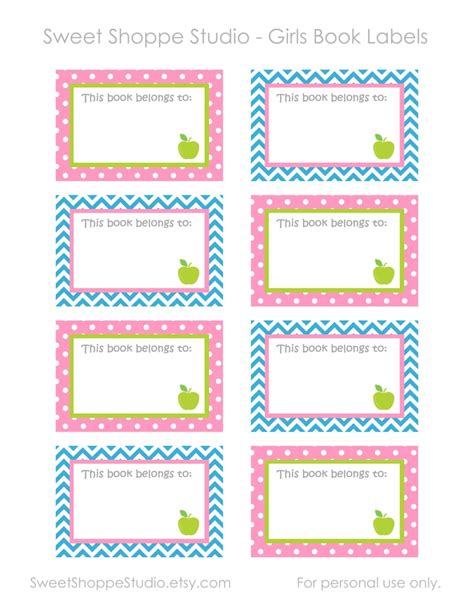 INSTANT PRINTABLE Labels for School DIY Printable Girls Book | Etsy