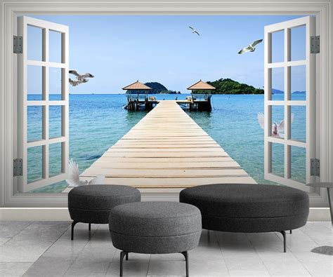 Window scenery sea 3D Wallpaper IDCWP-DZ-000032 – IDecoRoom