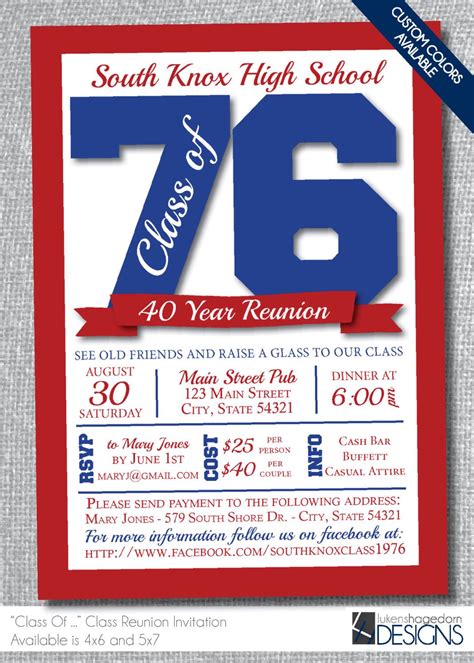 Class Reunion Invitation - Custom School Colors - Digital File Only | Invitation, La reunion