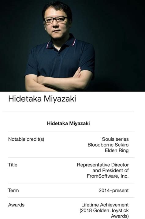 Hidetaka Miyazaki Hidetaka Miyazaki Notable Souls series Bloodborne ...