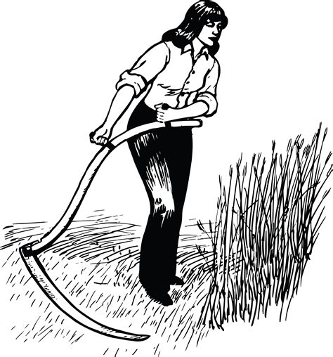 Free Clipart Of A Female Farmer Harvesting Wheat With a Scythe