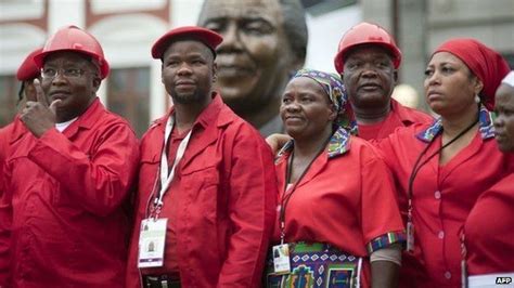 South Africa's EFF MPs dress as maids and miners - BBC News