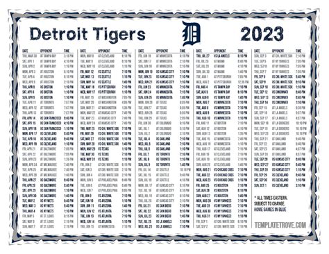 Printable 2023 Detroit Tigers Schedule