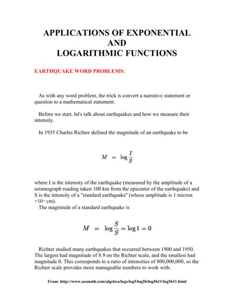 APPLICATIONS OF EXPONENTIAL