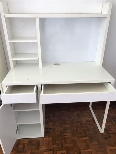 IKEA MICKE white desk with top shelves, Furniture & Home Living ...