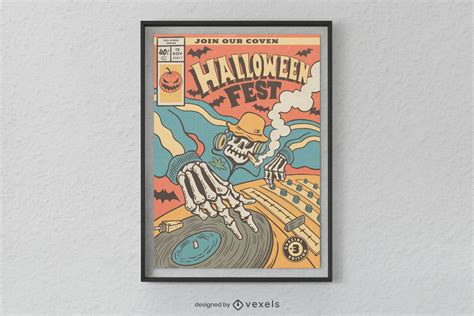 Halloween Skeleton DJ Poster Design PSD Editable Template