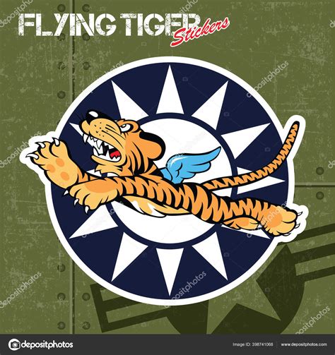 Flying Tiger Vector Stickers Vinyl Red Blue Icon Black Illstration Stock Vector Image by ...