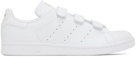 White & Gold Stan Smith Sneakers by adidas Originals on Sale