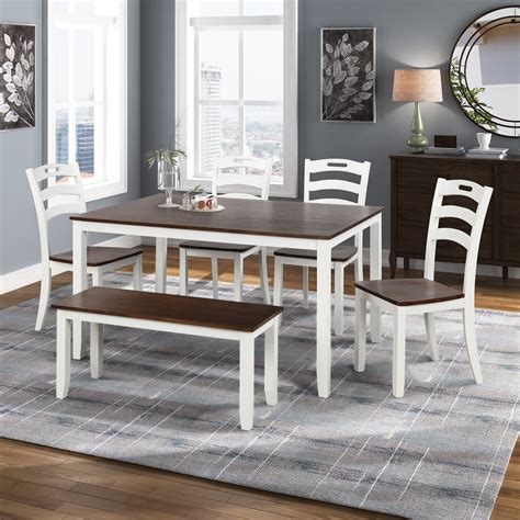 Kitchen Table and 4 Chairs Set, URHOMEPRO 6 Piece Wood Dining Set with Bench, Kitchen Dining ...