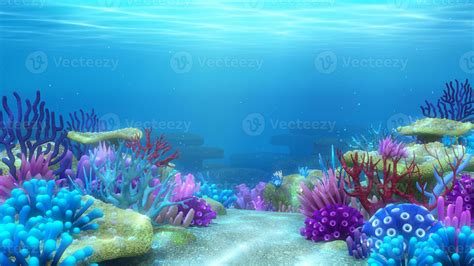 Colorful coral reef under the sea, Ocean Underwater World Background,3d rendering. 10705071 ...