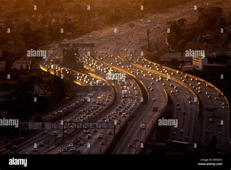 AERIAL ROAD TRAFFIC CONGESTION SANTA MONICA FREEWAY LOS ANGELES ...