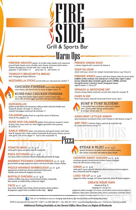 Fireside Grill & Sports Bar menu in Henrietta, New York, USA