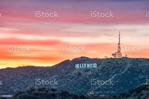 Landscape Hollywood Sign Hill Los Angeles California Sunset Stock Photo ...