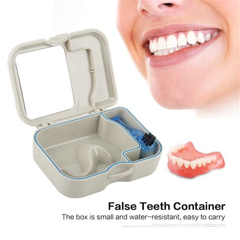 Yosoo 1pc Denture False Teeth Storage Box Case With Mirror and Clean Brush Dental Appliance ...