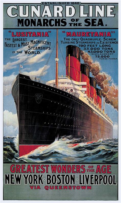 Vintage Lusitania Mauretania Water Travel Poster Wall Art — MUSEUM OUTLETS | Cunard, Cunard line ...