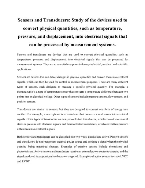 Sensors and Transducers - Sensors and transducers are devices that are used to convert physical ...