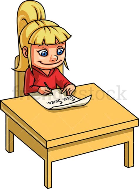 Girl Writing Letter To Santa Claus Cartoon Clipart Vector - FriendlyStock