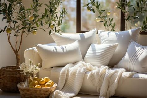 Premium AI Image | close up white sofa with pillows