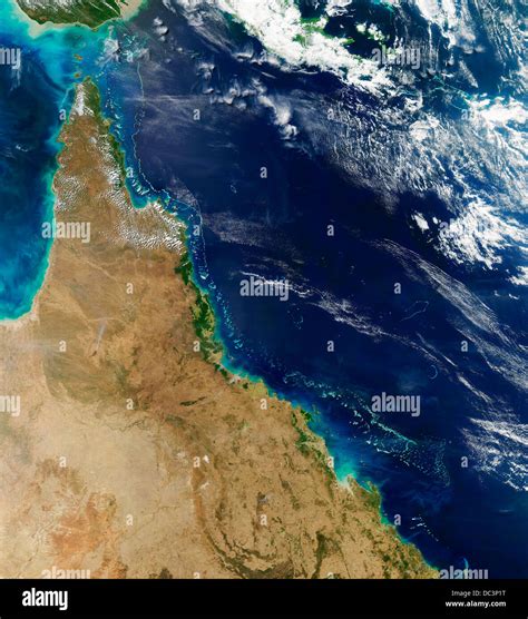 Satellite image of Australia's Great Barrier Reef and Queensland also ...