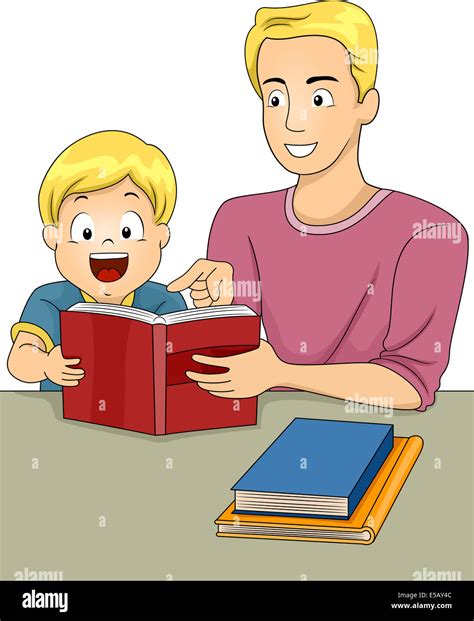 Caricatura De Padre E Hijo Leyendo Un Libro Juntos Imagen Vector De ...