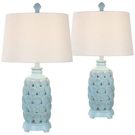 Cape Glacier Blue Coastal Night Light Table Lamps Set of 2 - #62V85 | Lamps Plus